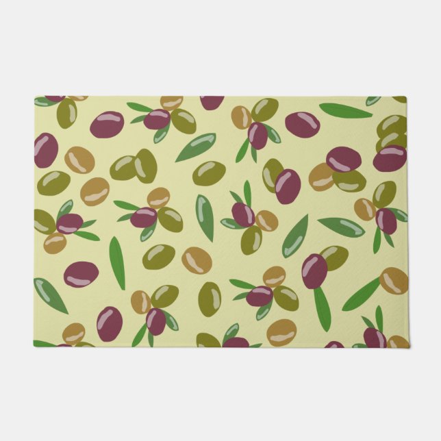 Rustic Olive and Olive Leaves Pattern Doormat (Front)