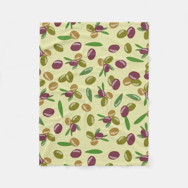Rustic Olive and Olive Leaves Pattern Fleece Blanket (Front)