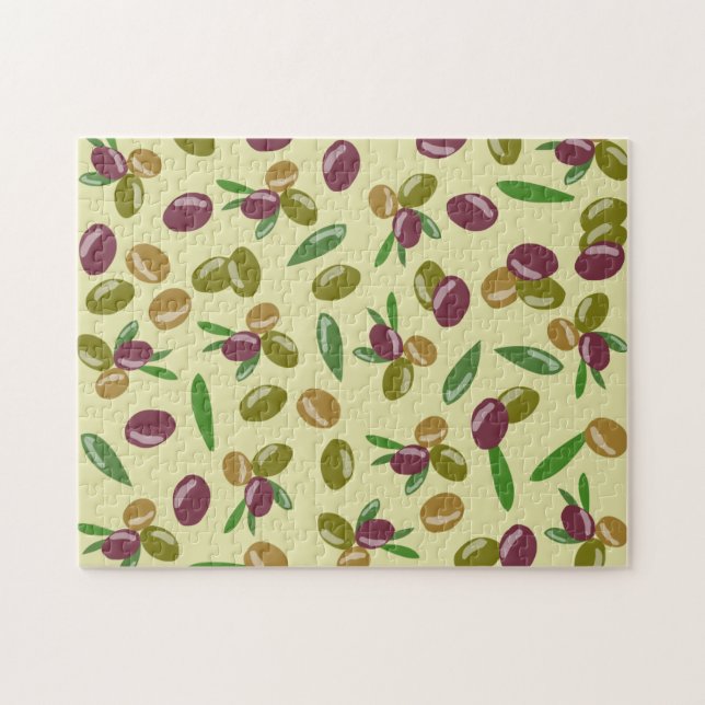 Rustic Olive and Olive Leaves Pattern Jigsaw Puzzle (Horizontal)