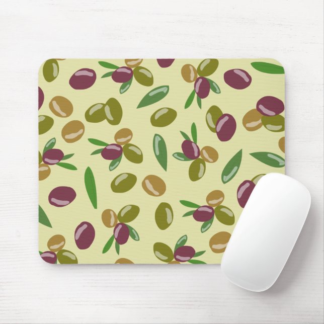 Rustic Olive and Olive Leaves Pattern Mouse Pad (With Mouse)