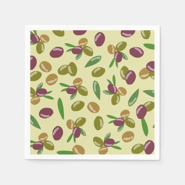 Rustic Olive and Olive Leaves Pattern Napkin (Front)