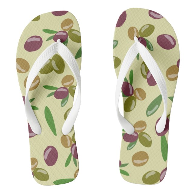 Rustic Olive and Olive Leaves Pattern Thongs (Footbed)