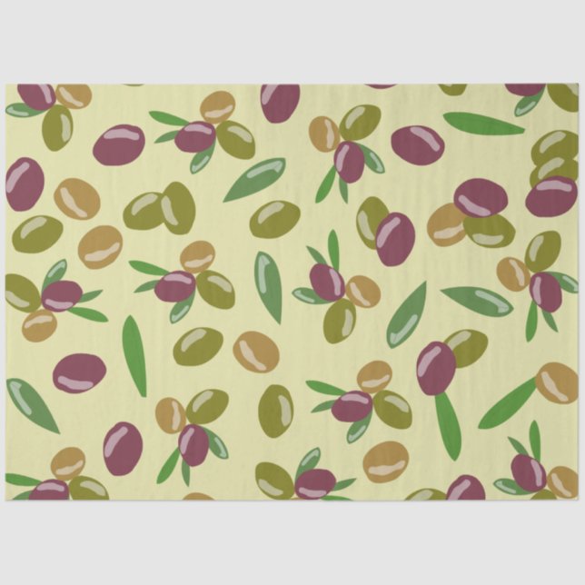Rustic Olive and Olive Leaves Pattern Tissue Paper (Front)