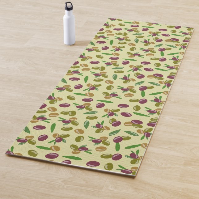 Rustic Olive and Olive Leaves Pattern Yoga Mat (In Situ)