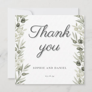 Rustic Olive Branch and Floral Wedding Thank You Card