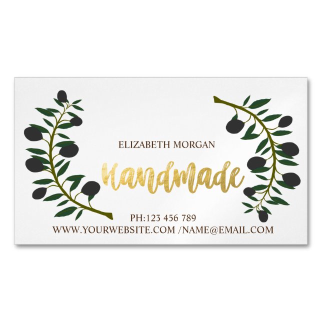Rustic, Olive Branch,Handmade Magnetic Business Card (Front)