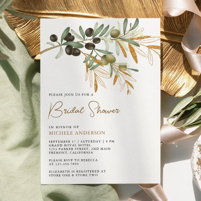 Rustic Olive Branch Leaves Bridal Shower Invitation (Creator Uploaded)