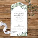 Rustic Olive Branch Watercolor Wedding All In One Invitation<br><div class="desc">This elegant all-in-one wedding invitation design features beautiful olive watercolor illustrations with classic typography. It's both rustic and elegant. The inside of the card features the invitation and an rsvp card that can be detached and mailed. On the back of the card is the mailing address and return address. No...</div>
