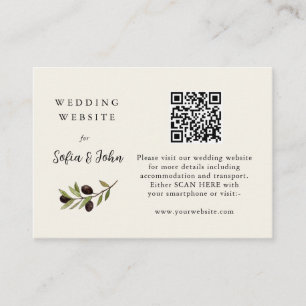 Rustic Olive branch Wedding details with QR code  Place Card
