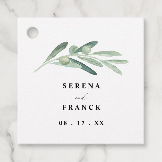 Rustic Olive Branch Wedding Favour Tags (Front)