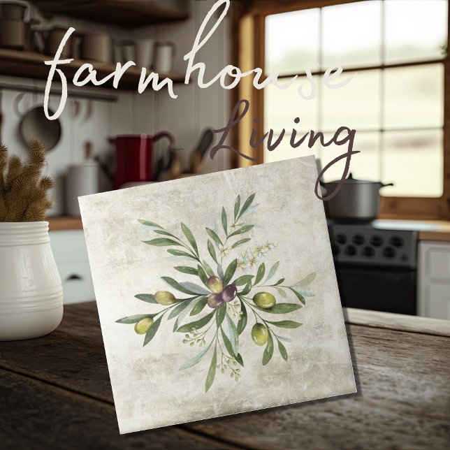 Rustic Olive & Branches Floral Blossoms Ceramic Tile (Creator Uploaded)