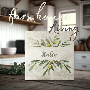 Rustic Olive & Branches Italia Script Ceramic Tile