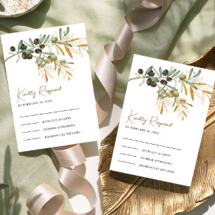 Rustic Olive Gold Leaves Branch Wedding RSVP Card