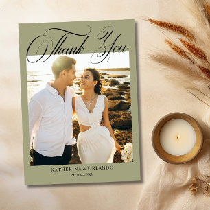 Rustic Olive Green Elegant Wedding Photo Thank You Card