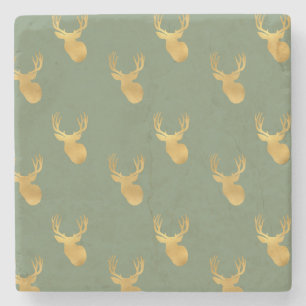 Rustic Olive Green Gold Deer Christmas Stone Coaster