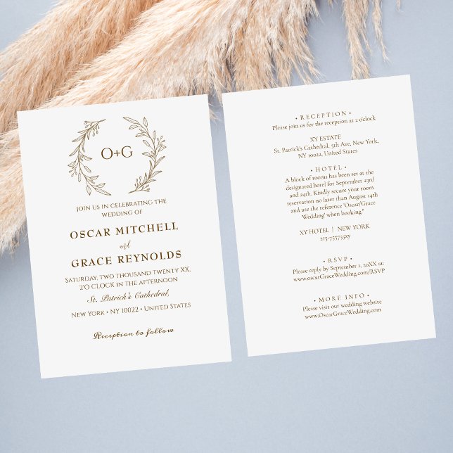 Rustic Olive Green leaf All in one wedding Invitation (Creator Uploaded)