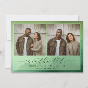 Rustic Olive Green Photo Collage Save The Date