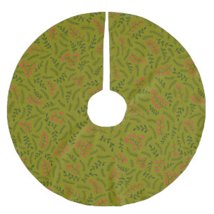 Rustic olive green red foliage greenery pattern brushed polyester tree skirt