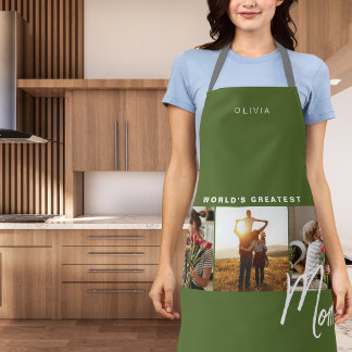 Rustic Olive Green Three Photo Cooking Apron