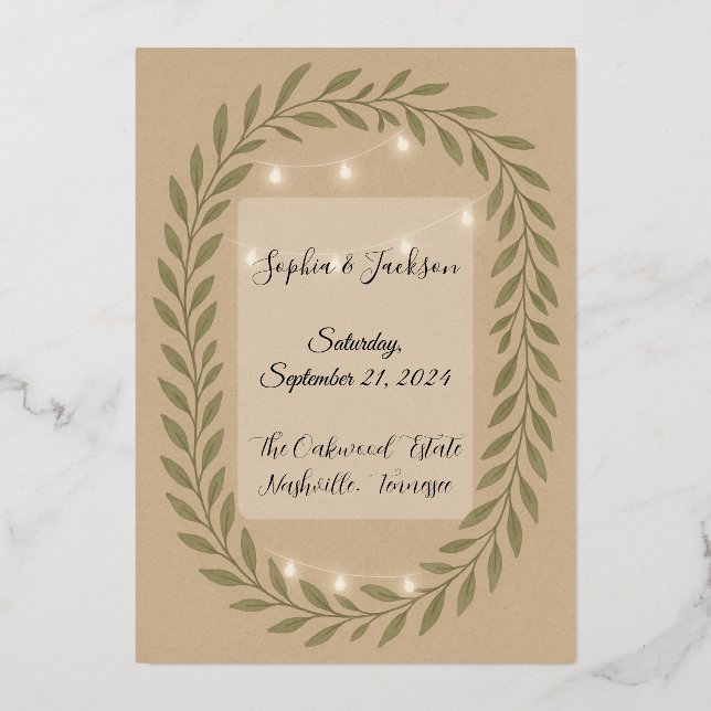 Rustic Olive Green Wedding Invitation with String  (Front)