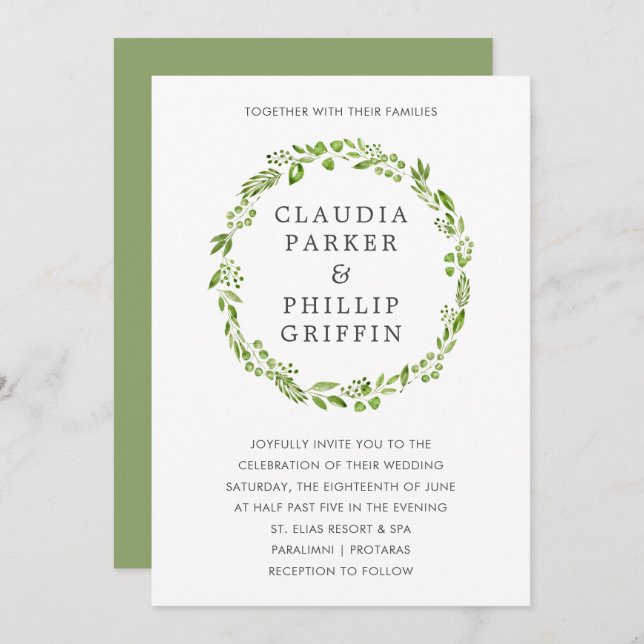 Rustic Olive Greenery Elegant Wedding Invitation (Front/Back)