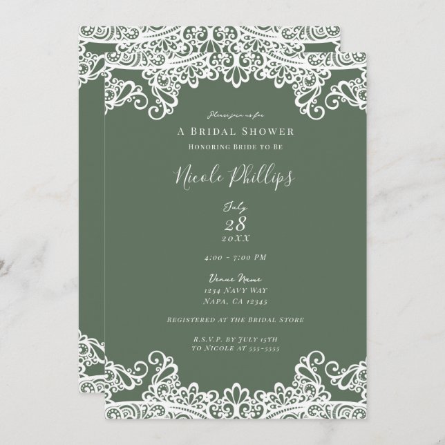 Rustic Olive & Lace Elegant Chic Bridal Shower   Invitation (Front/Back)