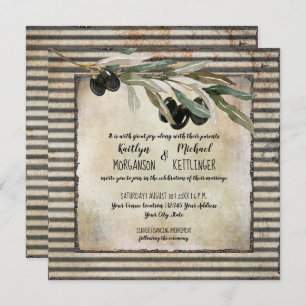 Rustic Olive Leaf Wreath Watercolor Farm Vintage Invitation
