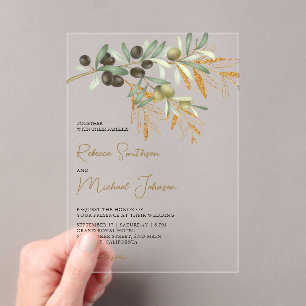 Rustic Olive Leaves Wedding Acrylic Invitations
