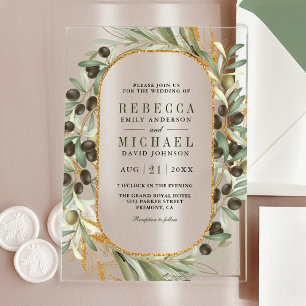 Rustic Olive Leaves Wedding Acrylic Invitations