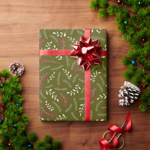 Rustic olive moss green foliage greenery pattern wrapping paper