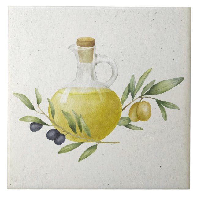 Rustic Olive Oil Bottle Ceramic Tile (Front)