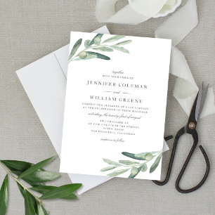 Rustic Olive Tree Watercolor Botanicals Wedding Invitation