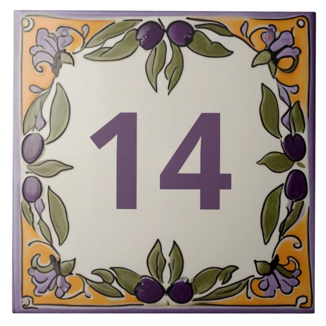 Rustic Olives Custom House Number Plaque Sign Ceramic Tile (Front)