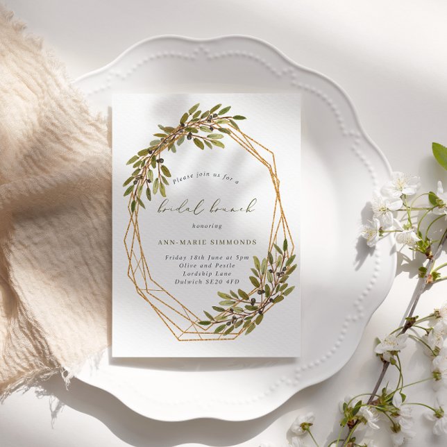 Rustic Olives Geometric Frame Bridal Brunch Invitation (Creator Uploaded)