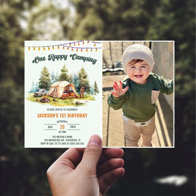 Rustic One Happy Camper 1st Birthday Party Photo  Invitation (Creator Uploaded)