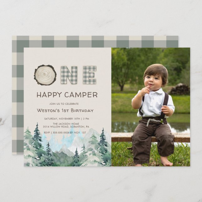 Rustic One Happy Camper Birthday Invitation (Front/Back)