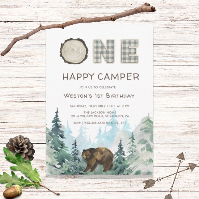 Rustic One Happy Camper Birthday Invitation (Creator Uploaded)