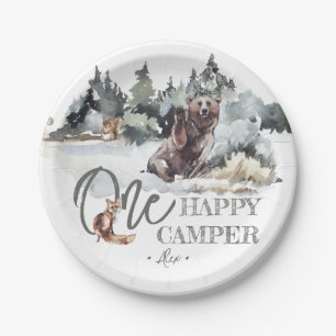 Rustic One Happy Camper Birthday Party Paper Plate