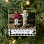 Rustic One Photo Vintage Plaid Custom Christmas Ceramic Ornament<br><div class="desc">Introducing our Rustic One Photo Vintage Plaid Custom Christmas Ceramic Ornament, a delightful addition to your holiday decor. This ornament beautifully combines classic and modern elements, making it a perfect fit for a cosy and nostalgic Christmas atmosphere. Featuring a timeless black gingham pattern, this ornament adds a touch of rustic...</div>