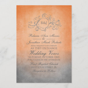 Rustic Orange and Grey Bohemian Wedding Invitation