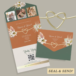 Rustic Orange and Olive Green Wedding All In One Invitation