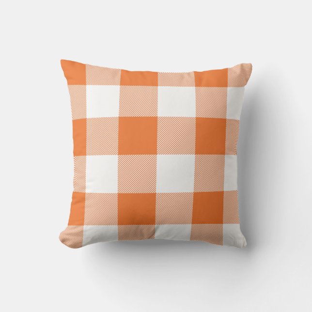 Rustic Orange and White Buffalo Check Plaid Cushion (Front)