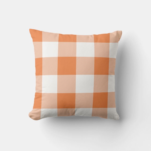 Rustic Orange and White Buffalo Check Plaid Outdoor Cushion (Front)