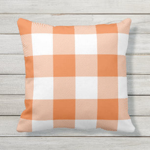 Rustic Orange and White Buffalo Check Plaid Outdoor Cushion