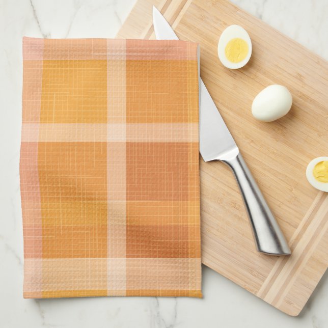 Rustic Orange Autumn  Fall Plaid Tartan  Kitchen T Tea Towel (Quarter Fold)