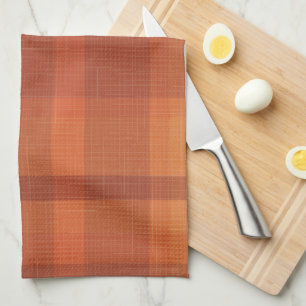 Rustic Orange Autumn  Fall Plaid Tartan  Tea Towel