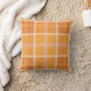 Rustic Orange Autumn  Fall Plaid Tartan  Throw Pil Cushion