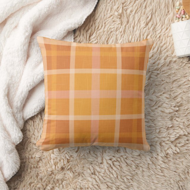 Rustic Orange Autumn  Fall Plaid Tartan  Throw Pil Cushion (Blanket)