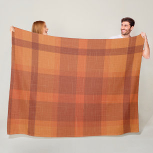 Rustic Orange Autumn  Fall Plaid Tartan Wrapping P Fleece Blanket