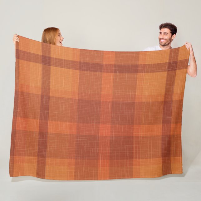 Rustic Orange Autumn  Fall Plaid Tartan Wrapping P Fleece Blanket (In Situ)